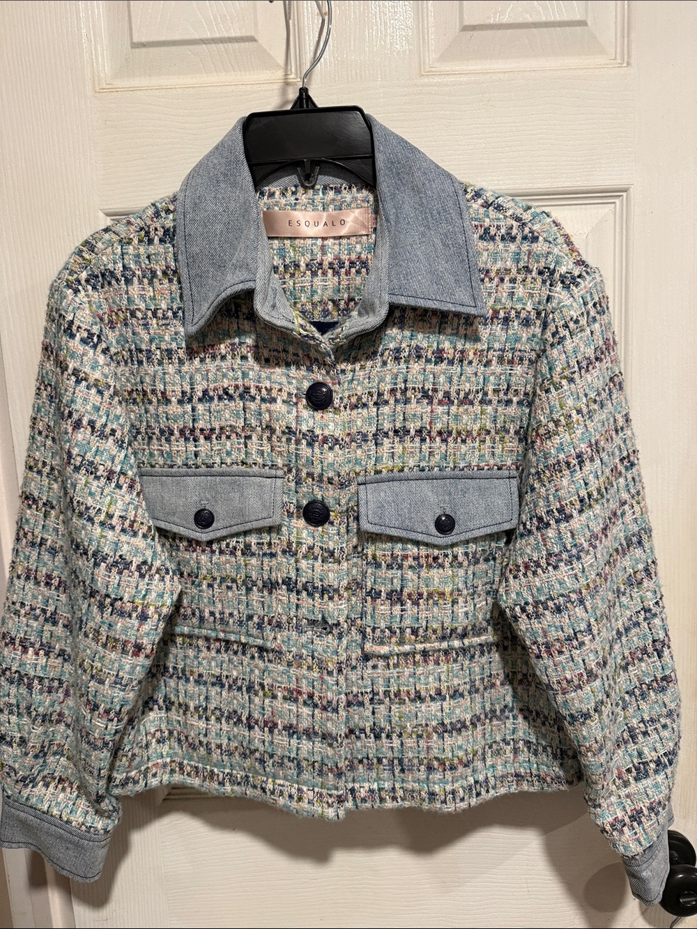 ESQUALO Pastel Tweed Jacket with Light Denim Trim
